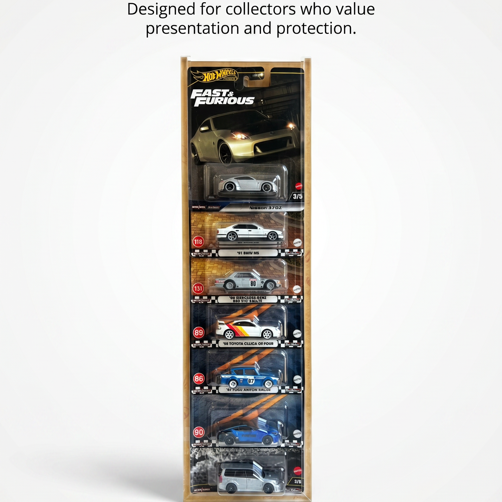 Wall Hanging Card Holder for 8 Mainline/Premium Carded Cars- Transparent