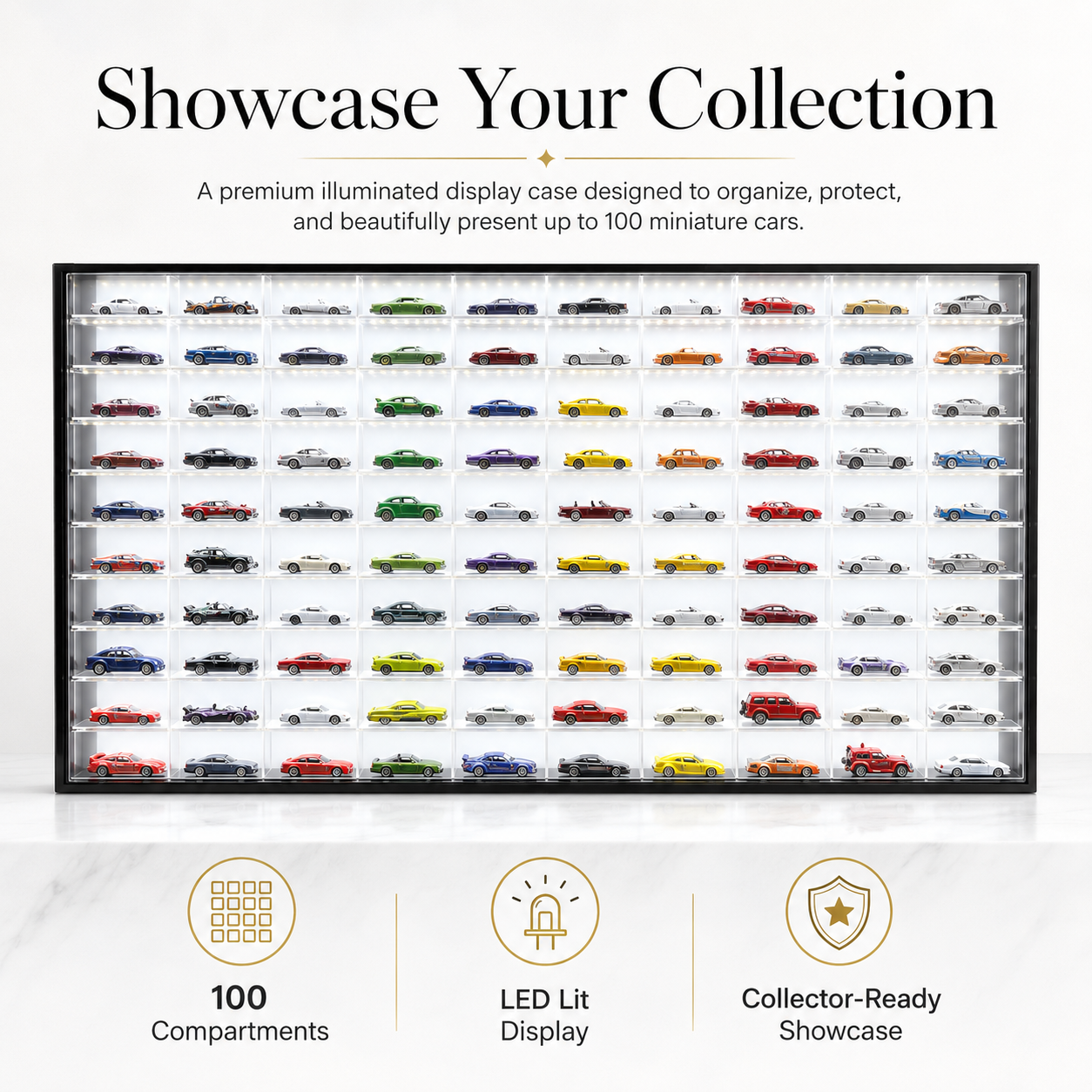 100 Compartments Display with Sliding Cover for 1:64 Scale