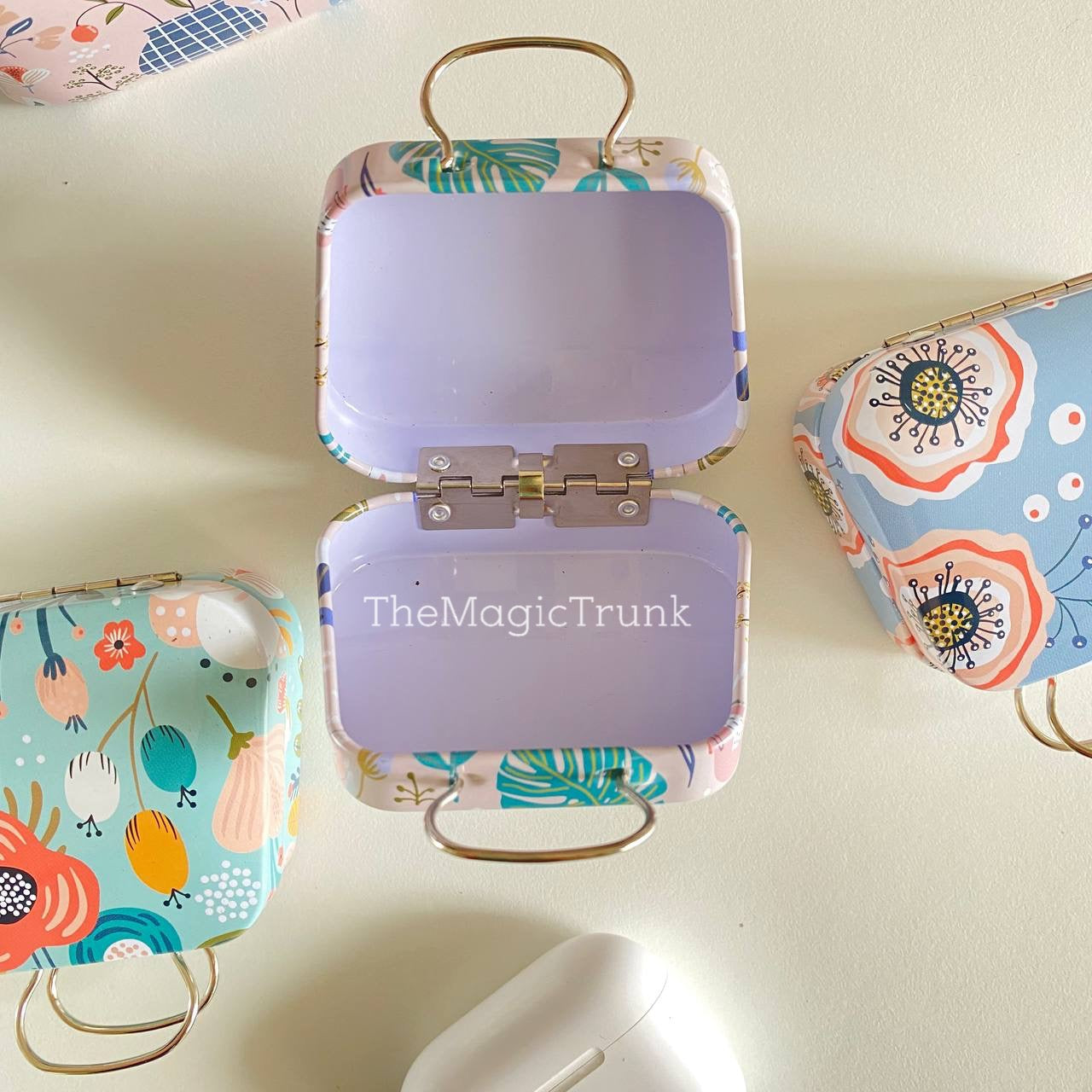 Floral Suitcase Shape Tin Box ( 1pc )