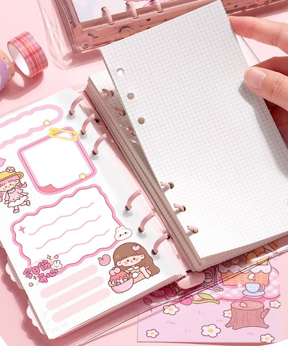 Kawaii Binder Reusable Notebook Diary With Storage Pouch ( 1pc )