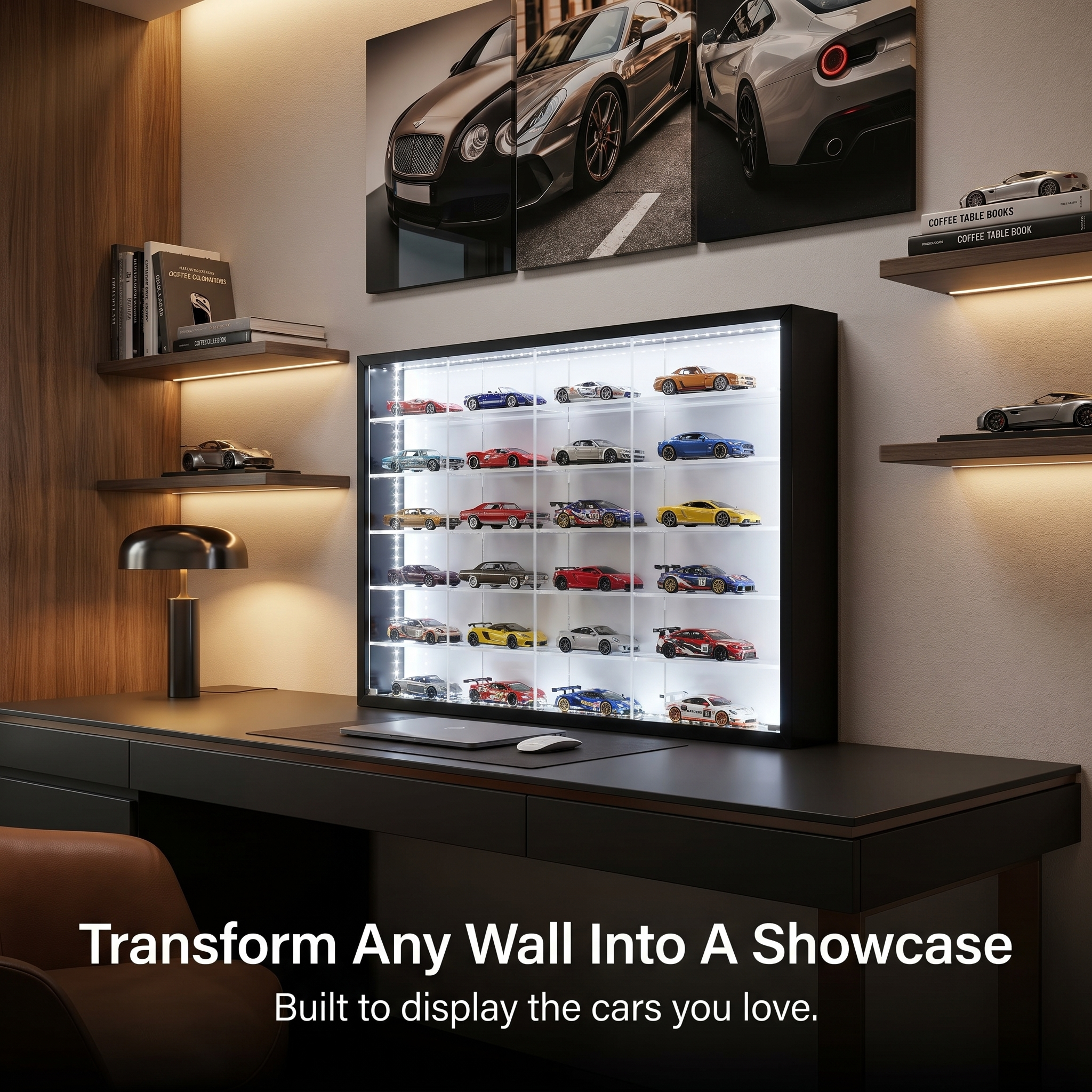 24 Compartments Display with Sliding Cover for 1:64 Scale Cars- LED