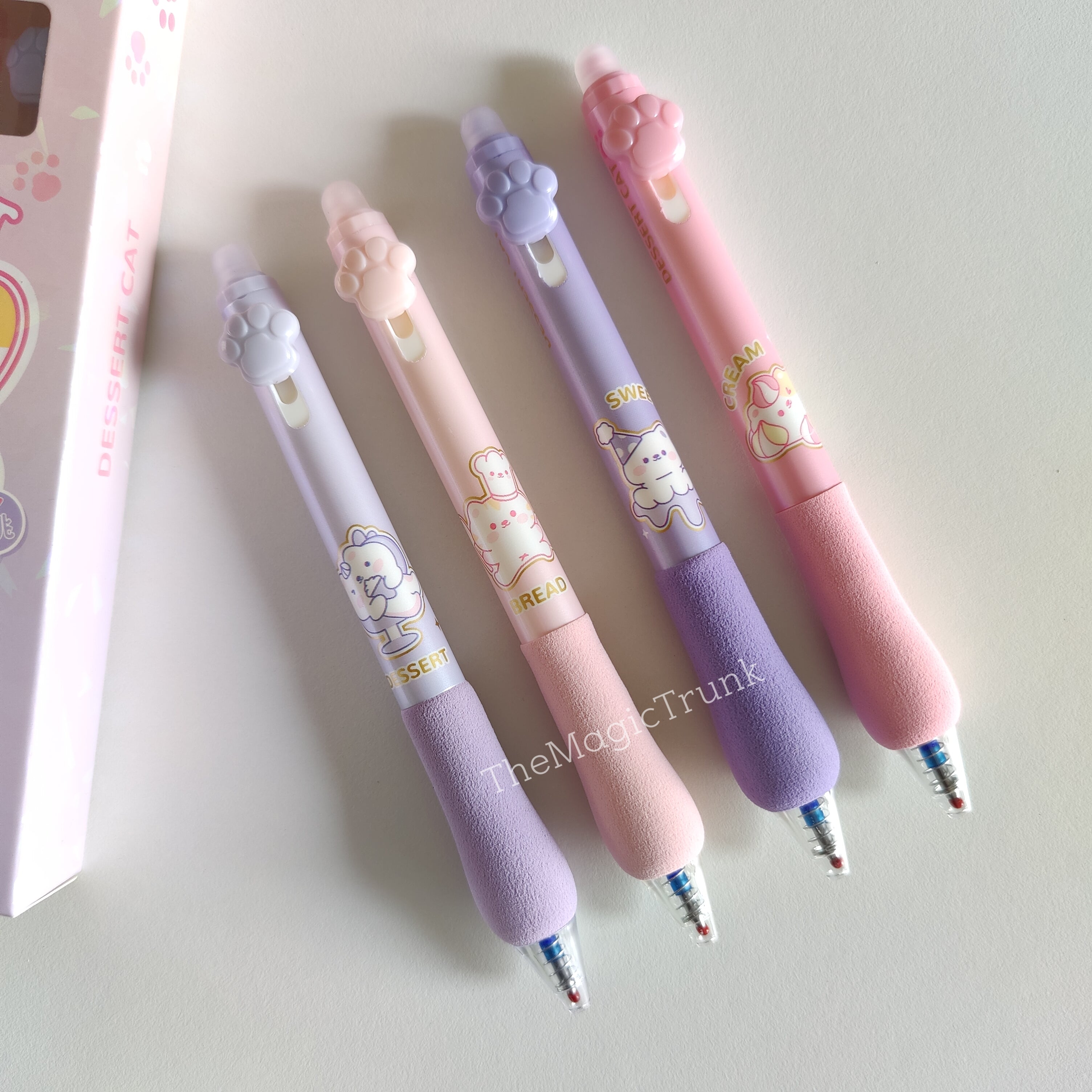 Dessert Cat Plush Grip Erasable Gel Pen Set ( 4pcs )