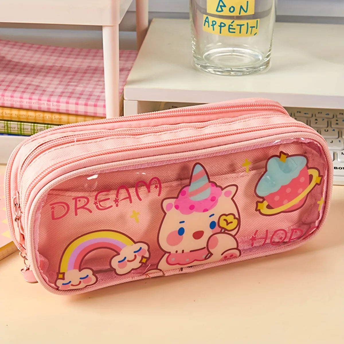 Kawaii Triple Layer Multipurpose Pencil Stationery Pouch ( 1pc )