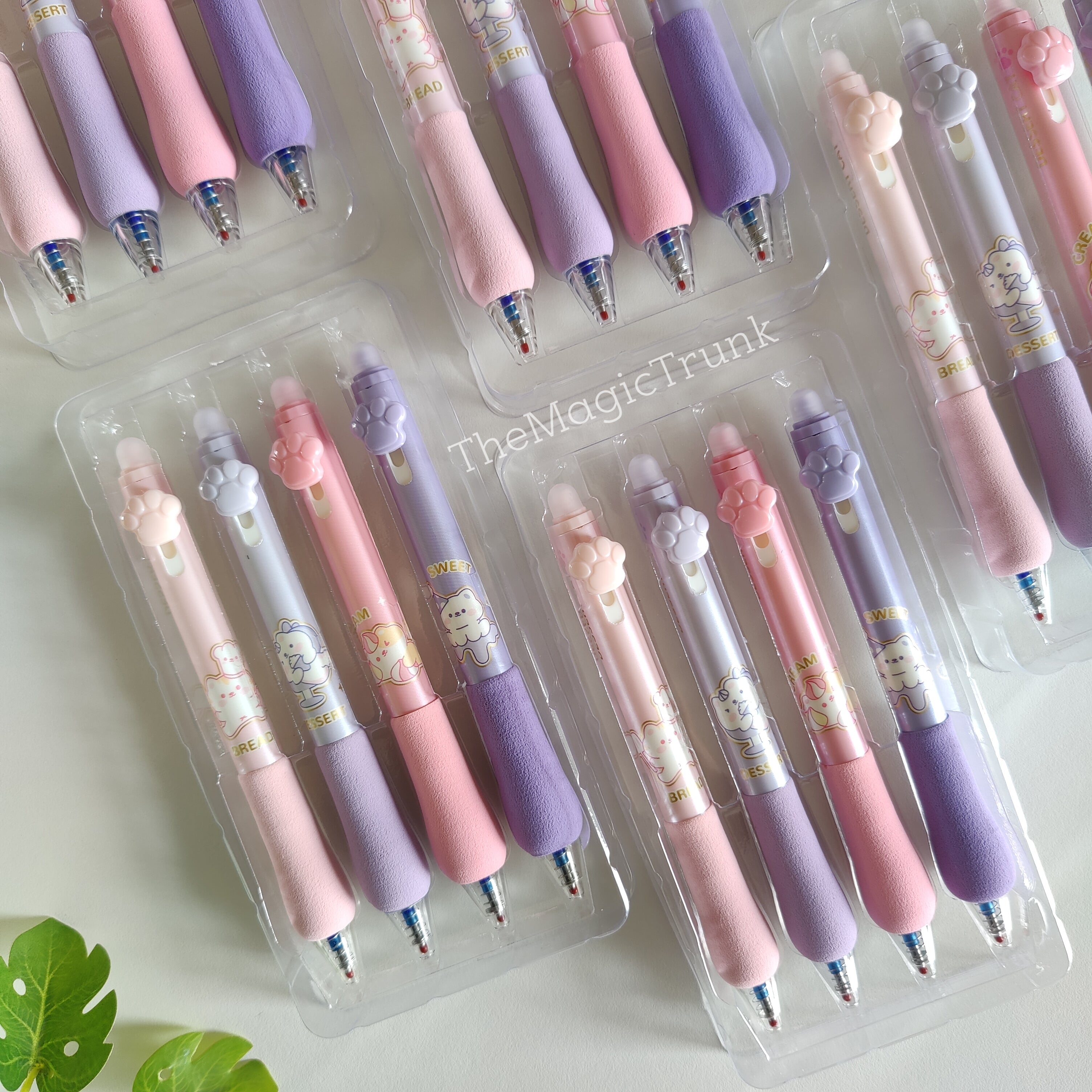 Dessert Cat Plush Grip Erasable Gel Pen Set ( 4pcs )