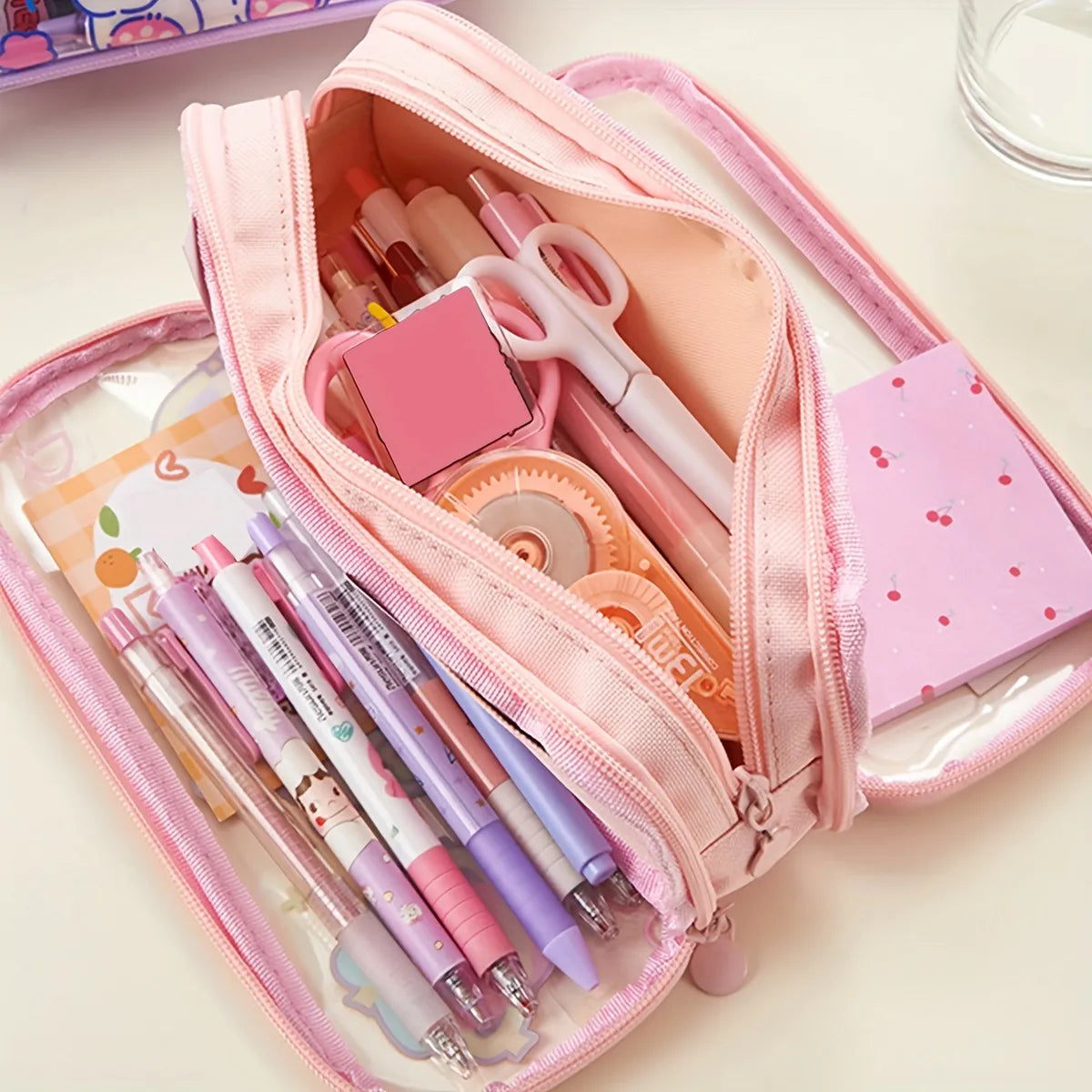 Kawaii Triple Layer Multipurpose Pencil Stationery Pouch ( 1pc )