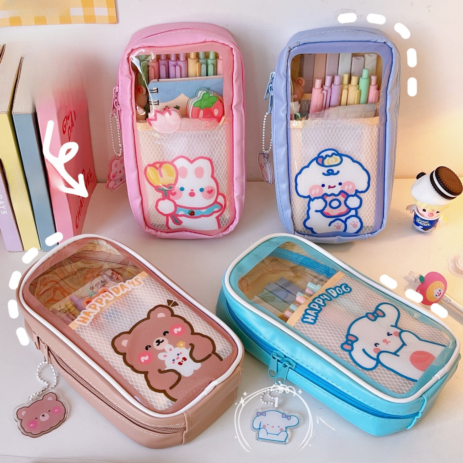 Kawaii Multipurpose Stationery Pouch with Charm keychain ( 1pc )