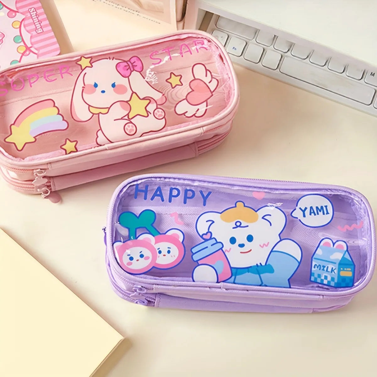 Kawaii Triple Layer Multipurpose Pencil Stationery Pouch ( 1pc )