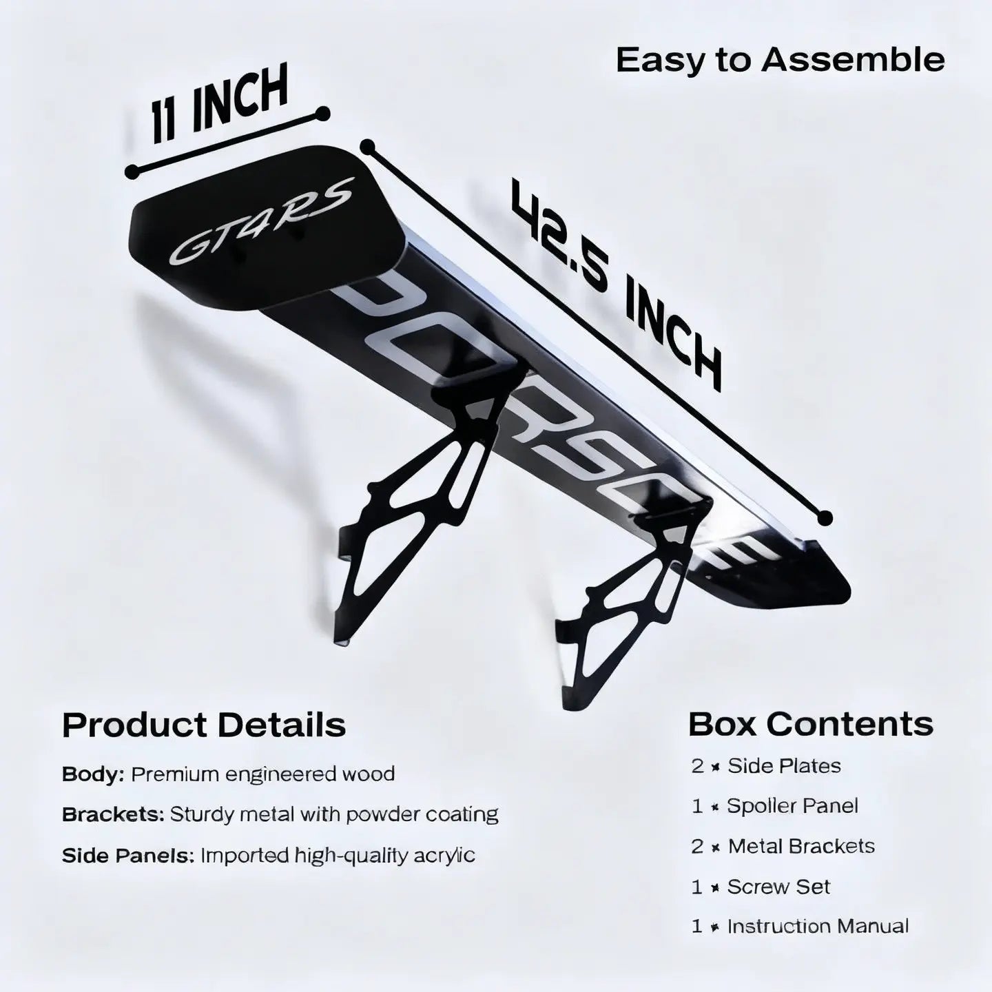 GT4 RS Spoiler Shelf for Wall –  Spoiler Shelf for Home, Office, Garage | Race Car Inspired Display Wall Shelf